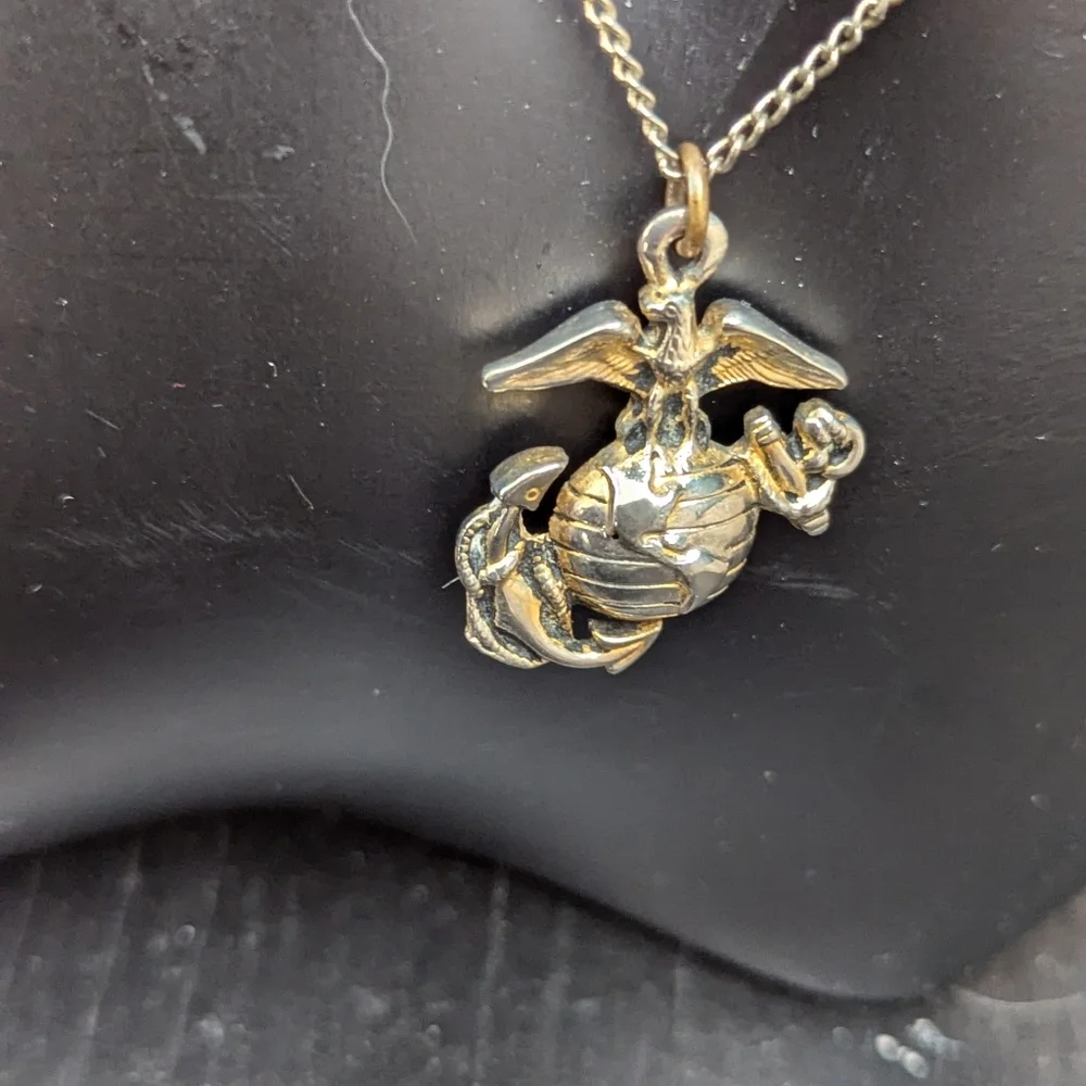 Silvertone Marine Corps Pendant Necklace